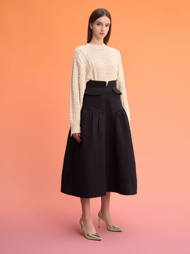 حذاء بكعب ستيليتو مفتوح من الخلف بحزام كاحل ولون معدني, ذهبي, hi-res