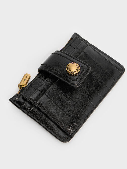 Donna Crinkle-Effect Panelled Card Holder, Black, hi-res