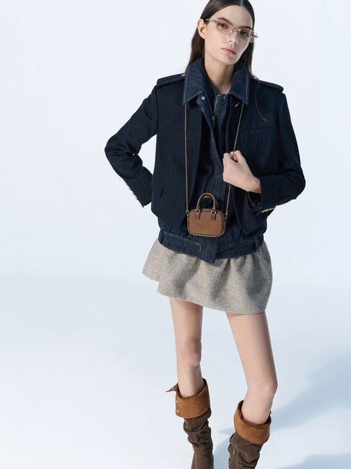 Sianna Corduroy Bowling-Bag Charm, Mocha Brown, hi-res