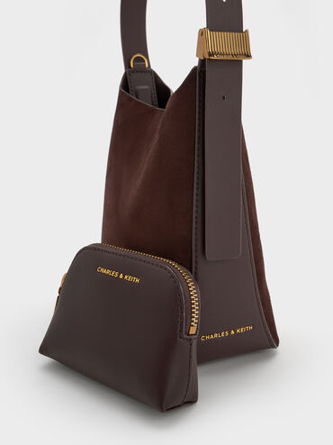 Edna Recycled Suede Bucket Bag, Espresso Brown, hi-res