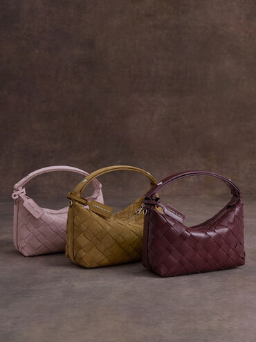 Ivette Recycled Suede Woven Shoulder Bag, Sahara Sand, hi-res