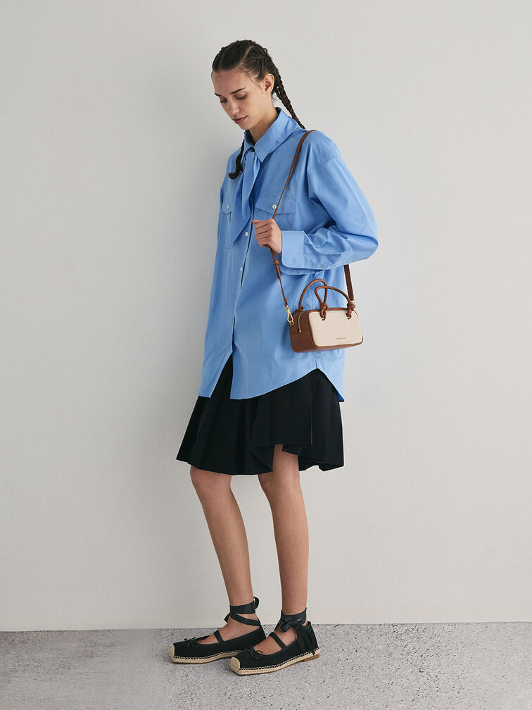 حقيبة مستطيلة سامي من القماش بمقبض مزين بعقدة, رمادي مائل للبني كانفاس, hi-res