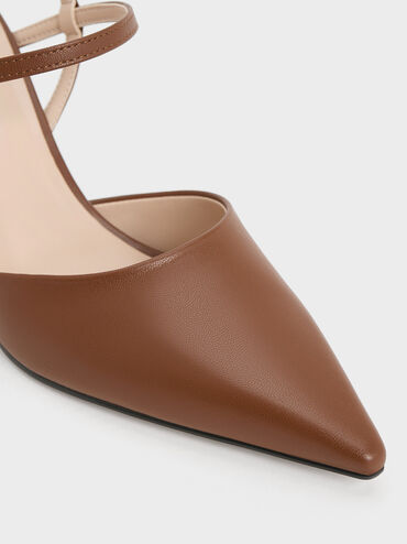 Pointed-Toe Flared Heel Pumps, Cognac, hi-res