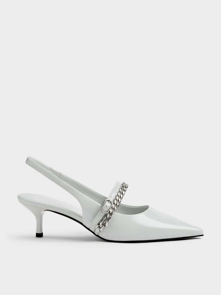 Georgie Chain Slingback Kitten Heels, Light Grey, hi-res