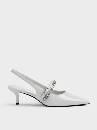 Georgie Chain Slingback Kitten Heels, Light Grey, hi-res