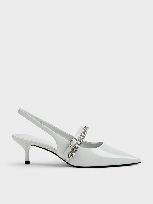 Georgie Chain Slingback Kitten Heels, Light Grey, hi-res