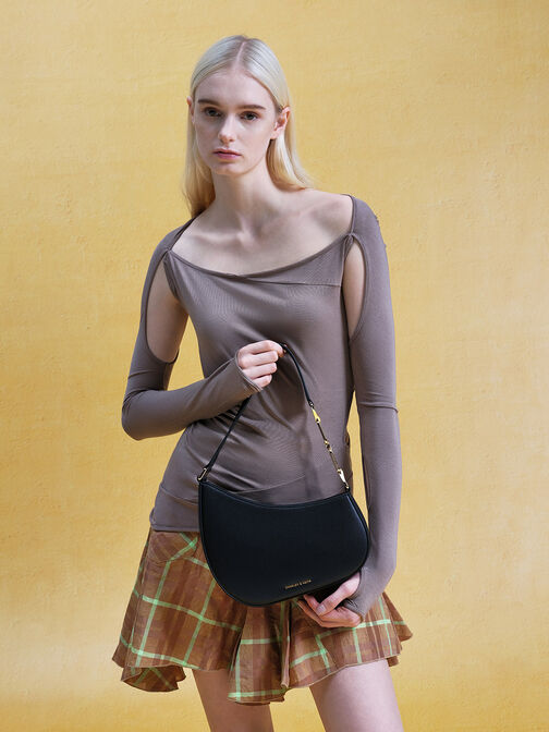 Agatha Chain-Accent Shoulder Bag, Black, hi-res