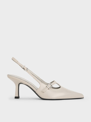 T-Bar Pointed-Toe Slingback Pumps, Light Grey, hi-res