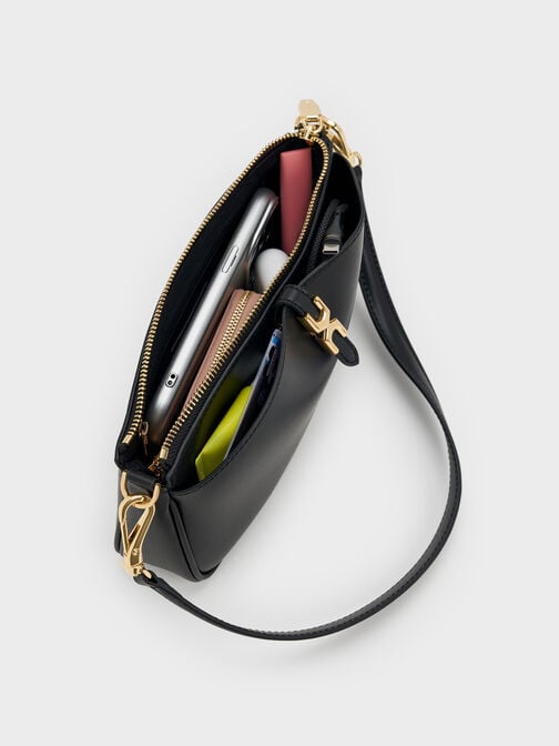 شنطة كتف أدالين بحمالة يد سلسلة, أسود, hi-res