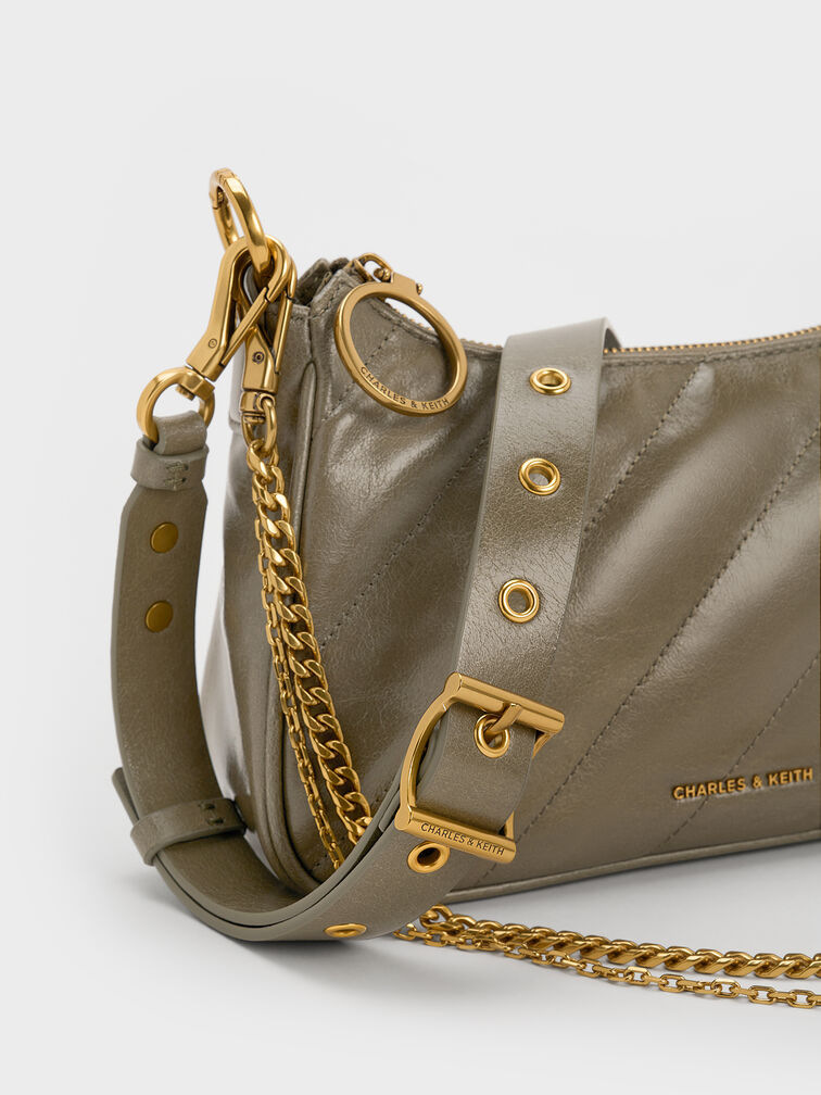 Philomena Crinkle-Effect Chain-Strap Crossbody Bag, Deep Olive, hi-res
