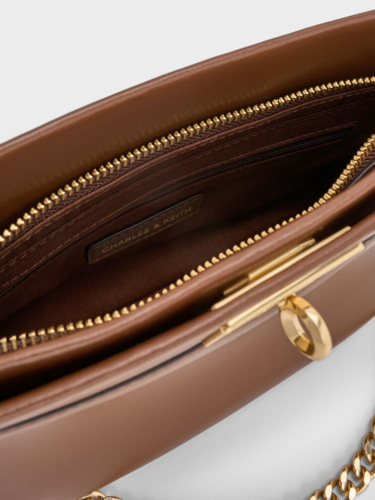 حقيبة كتف ليني بمقبض على شكل سلسلة, بني داكن, hi-res