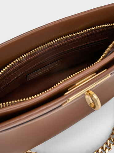 حقيبة كتف ليني بمقبض على شكل سلسلة, بني داكن, hi-res