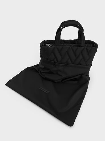 Nylon Chevron Boxy Tote Bag, Jet Black, hi-res
