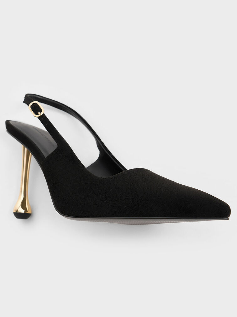 Faux Suede Sculptural-Heel Pointed-Toe Pumps, Black Textured, hi-res