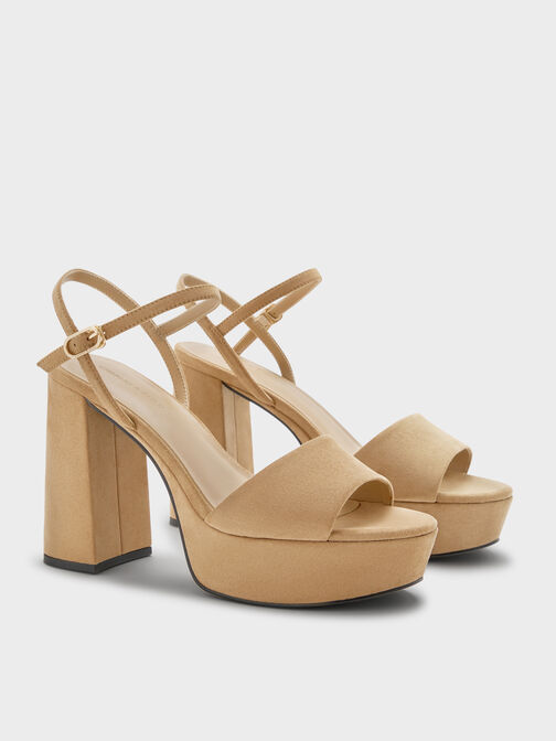 Faux Suede Block-Heel Platform Sandals, Sand, hi-res