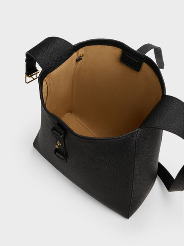 شنطة هوبو بريل بجلد معاد تدويره وحزام, أسود, hi-res