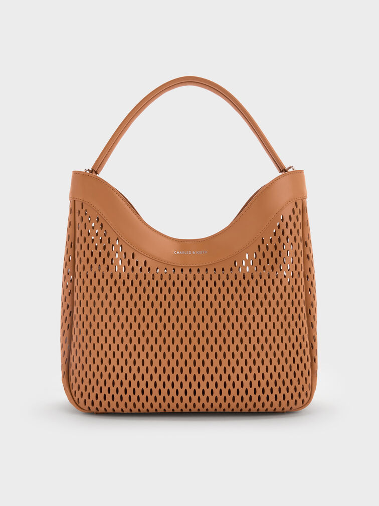 Juno Perforated Hobo Bag, Russet Brown, hi-res