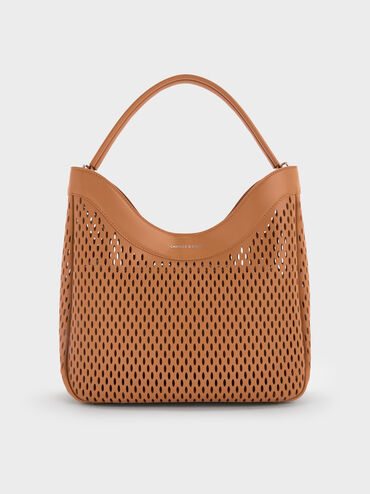 Juno Perforated Hobo Bag, Russet Brown, hi-res