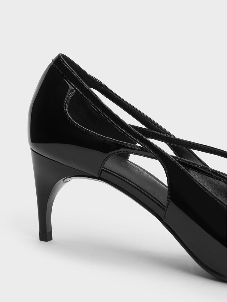 Patent Cut-Out Bow Kitten-Heel Pumps, Black Patent, hi-res