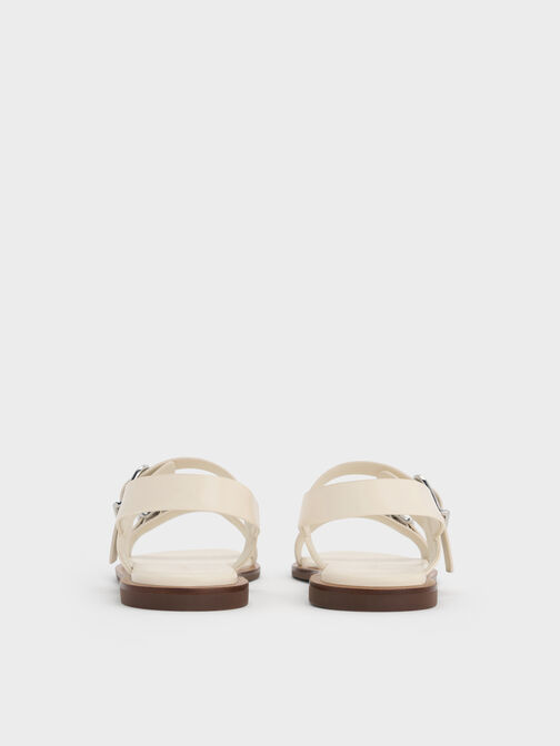 Double Buckle-Strap Slingback Sandals, Cream, hi-res