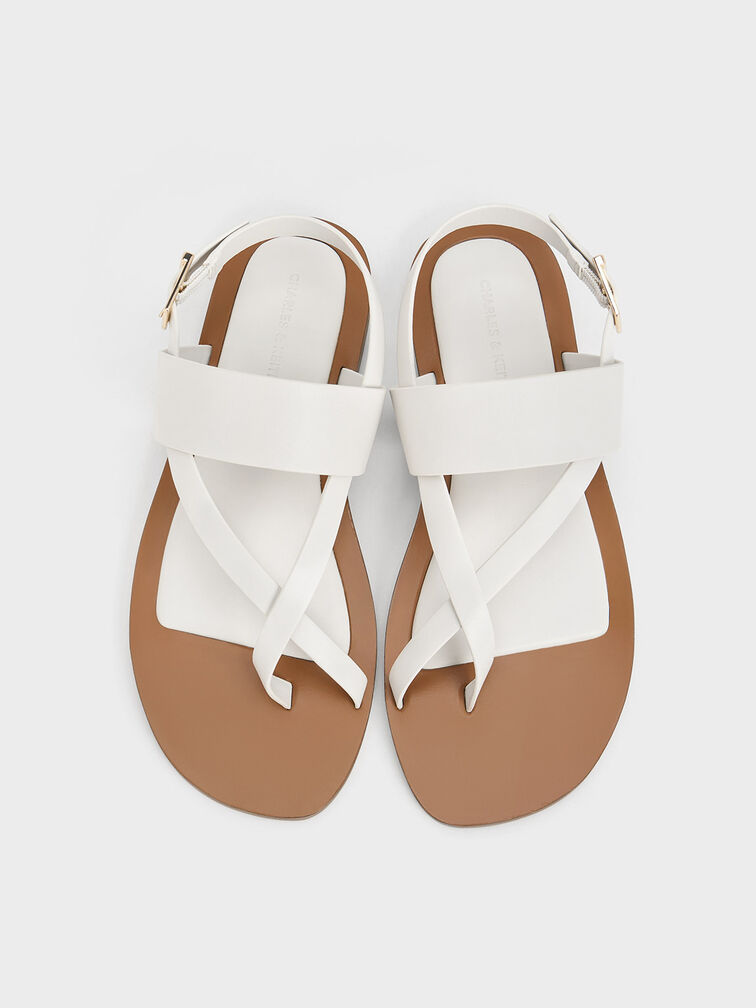 Toe-Ring Crossover-Strap Sandals, White, hi-res