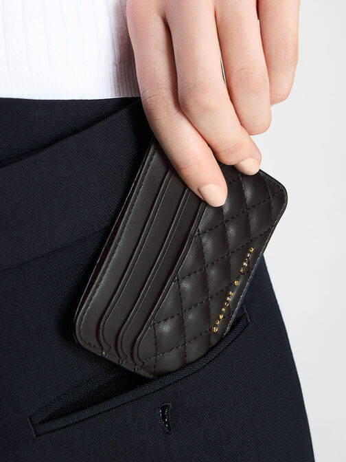 حافظة بطاقات كليو بتصميم مبطّن أنيق, أسود, hi-res