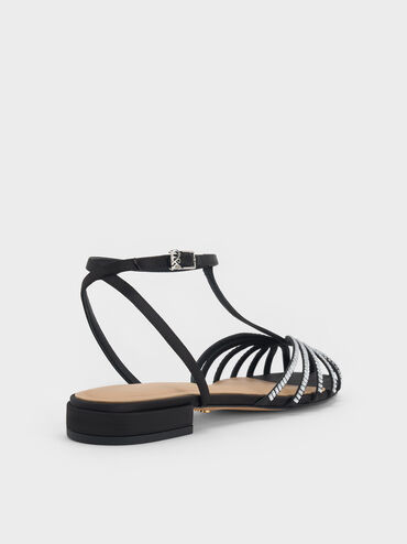 Jaylene Gem Caged Sandals, Black Textured, hi-res