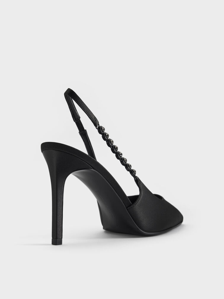 حذاء فلوريس مفتوح من الخلف مزين بحزام مرصّع بالأحجار من بوليستر معاد تدويره, أسود, hi-res