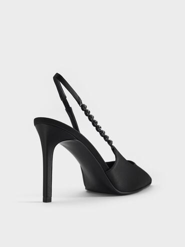 حذاء فلوريس مفتوح من الخلف مزين بحزام مرصّع بالأحجار من بوليستر معاد تدويره, أسود, hi-res