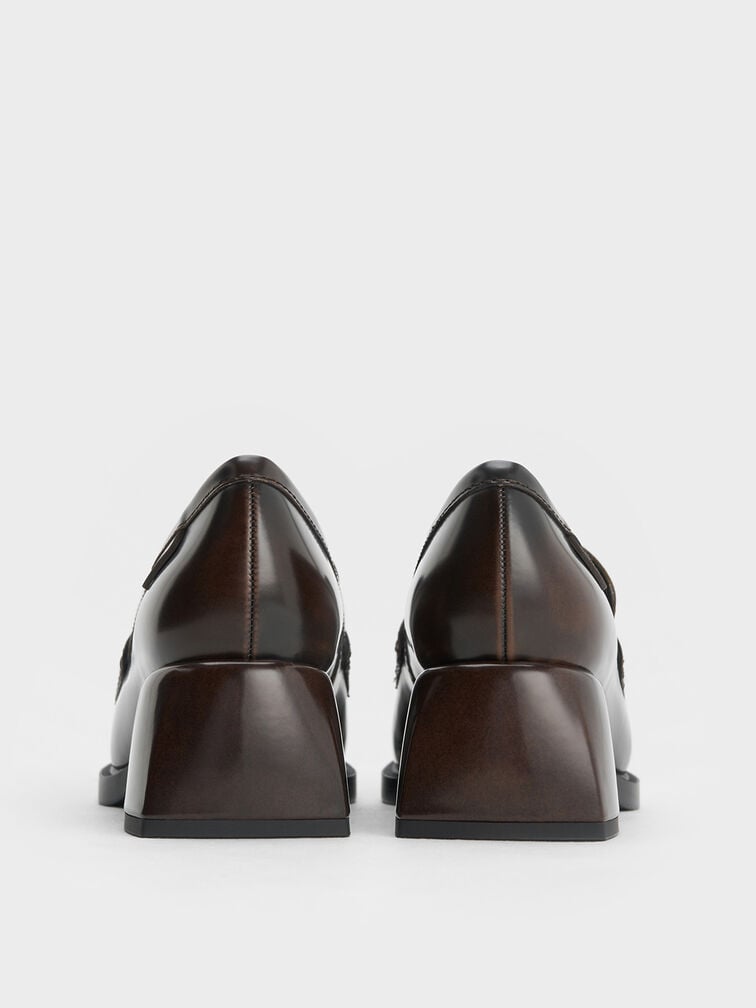 حذاء بامبس بيني لوفرز بكعب مائل, بنى, hi-res