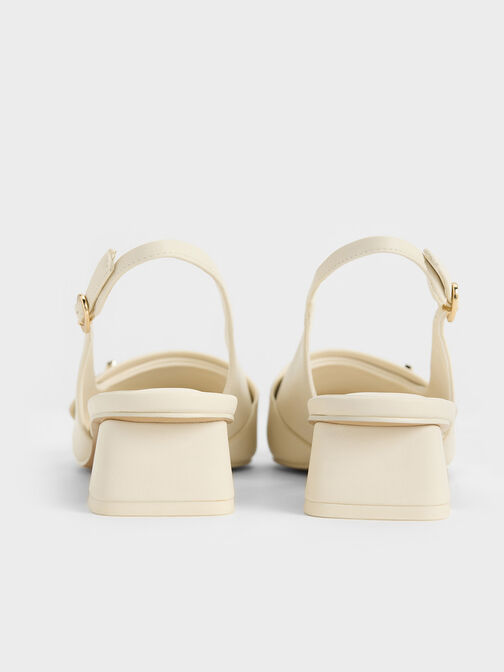 حذاء مفتوح من الخلف بمقدمة مدببة وحلية معدنية أنيقة, أبيض طباشيري, hi-res