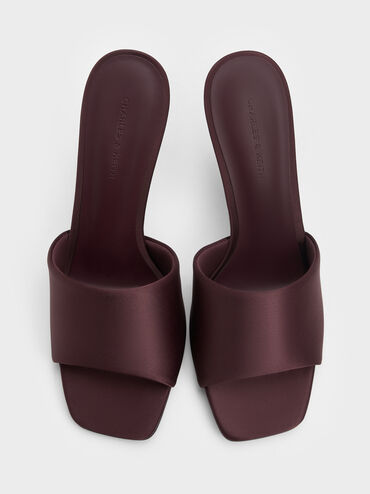 Satin Crystal-Embellished Ball-Heel Mules, Burgundy, hi-res