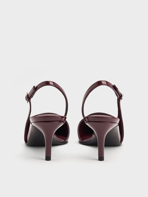 Patent Pointed Slingback Pumps, Burgundy, hi-res