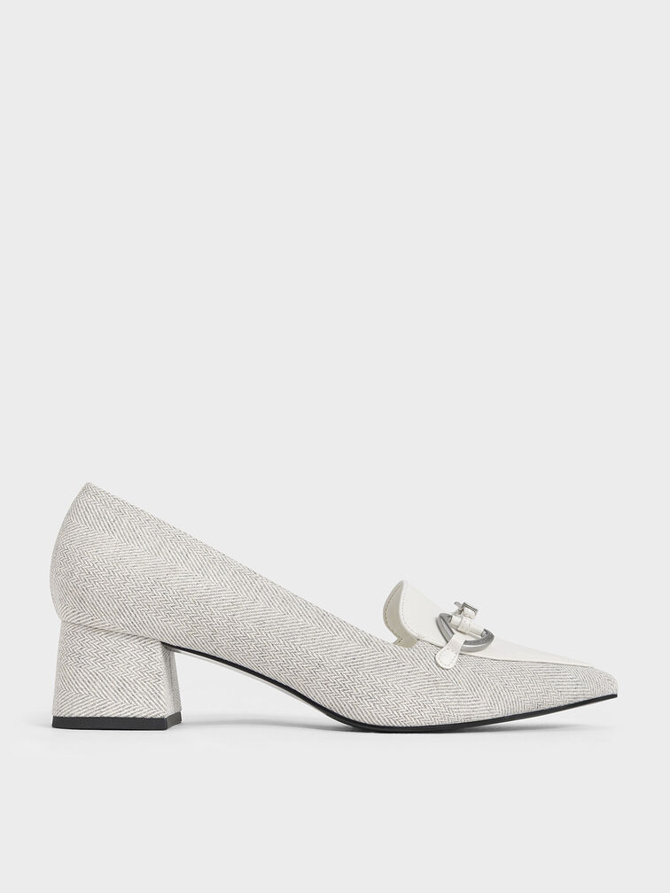 Metallic-Accent Pointed-Toe Block-Heel Pumps, Light Grey, hi-res