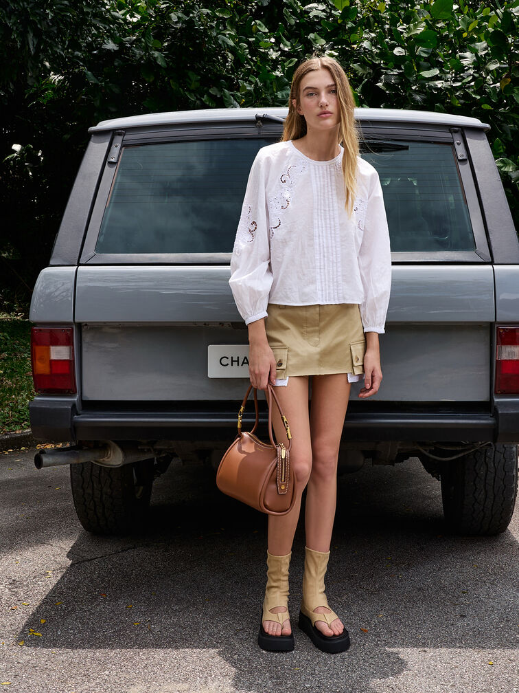 حقيبة كتف ليلا لينة بتصميم أنبوبي, شوكولاتي, hi-res