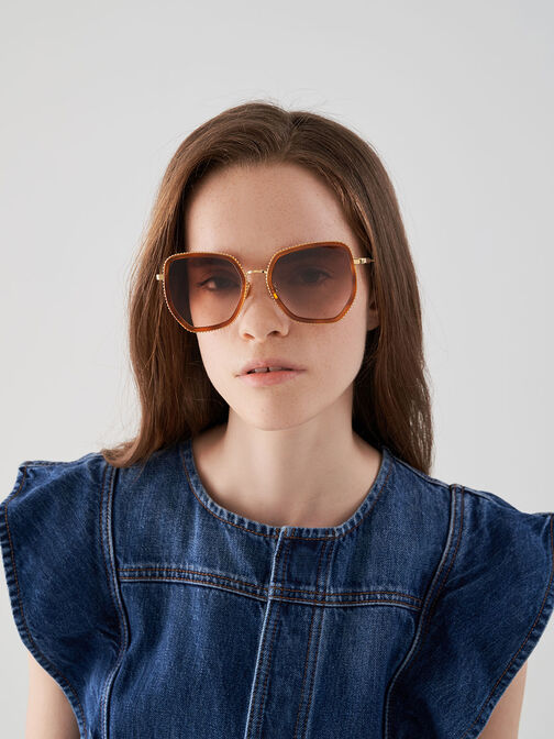 نظارة شمسية بإطار فراشة من الأسيتات المعاد تدويره, لون صدفة السلحفاة, hi-res