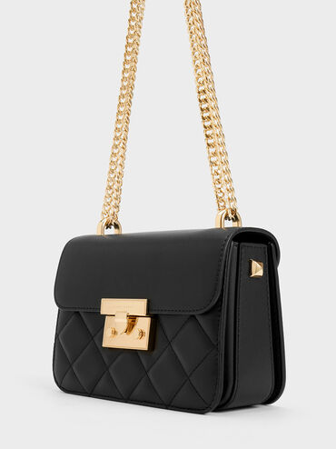 Alva Quilted Chain-Handle Bag, Black, hi-res