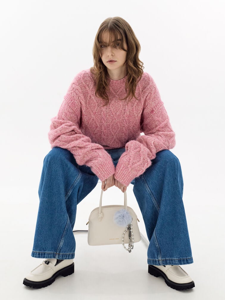 Beaded Metallic Cord Knot Charm, Pewter, hi-res