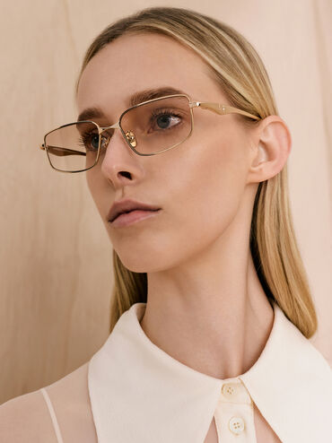 نظارات شمسية مستطيلة سيليستيا بإطار معدني وعدسات ملونة, ذهبي شاحب, hi-res