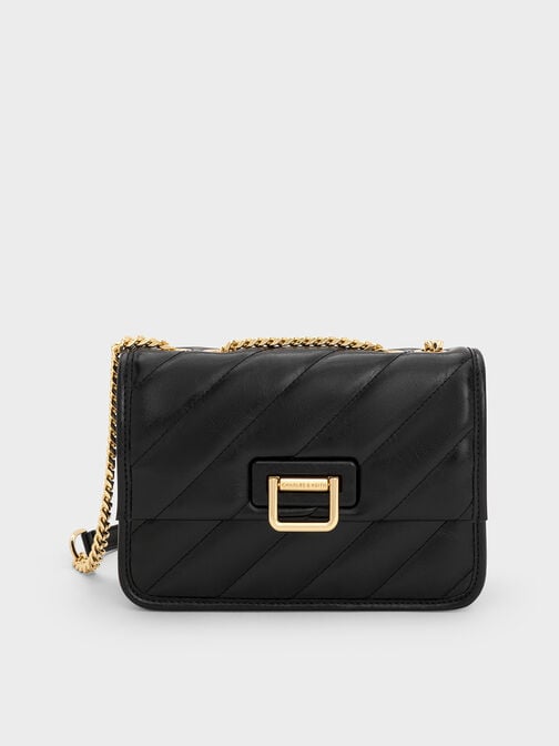 Neva Panelled Chain-Strap Crossbody Bag, Black, hi-res