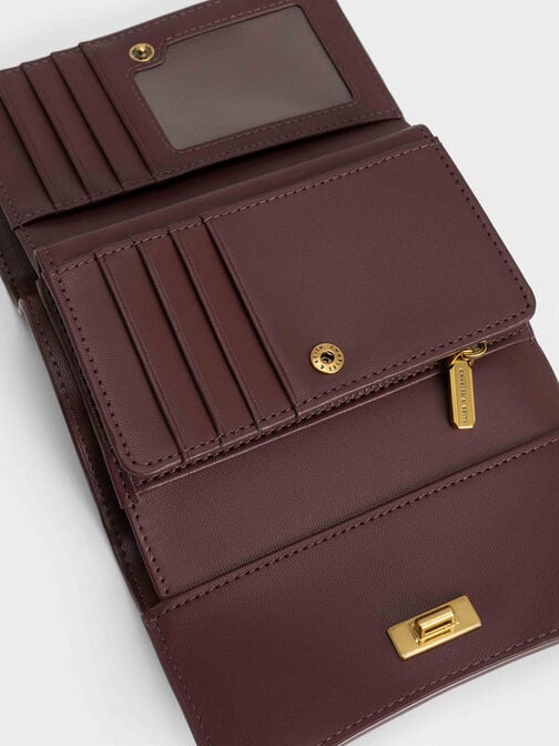 Huxley Metallic Accent Front Flap Wallet, Dark Chocolate, hi-res