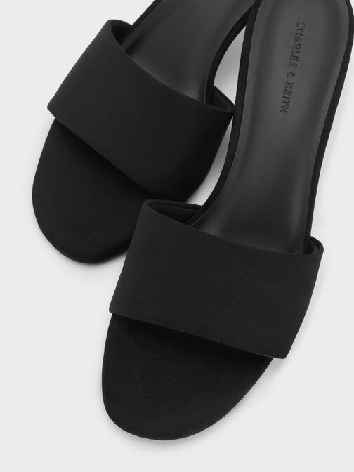Ruthie Faux Suede Heeled Mules, Black Textured, hi-res