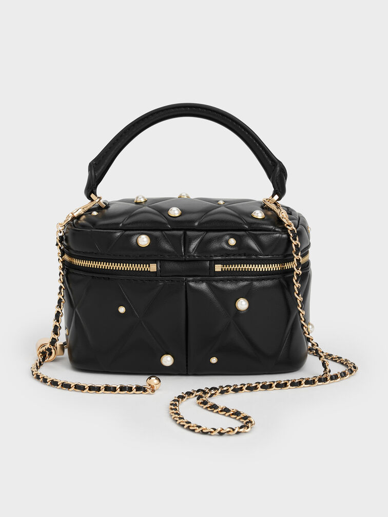 Arwen Quilted Pearl Vanity Bag, Black, hi-res