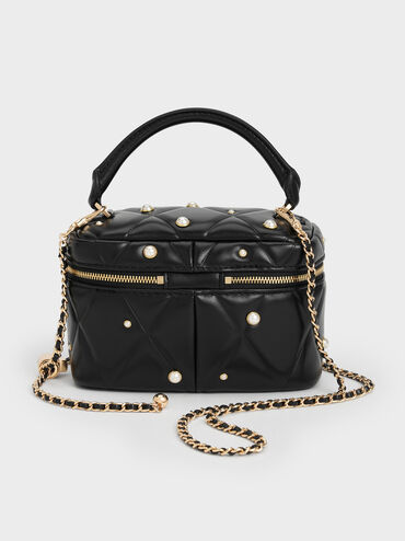Arwen Quilted Pearl Vanity Bag, Black, hi-res