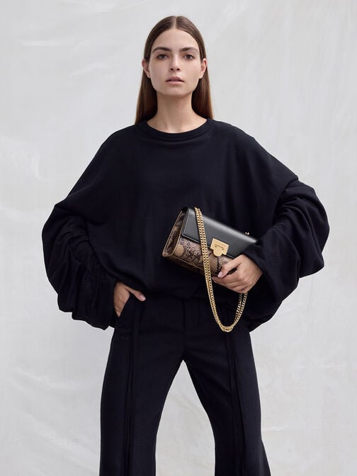 Ebba Snake Print Chain-Strap Bag, Beige, hi-res