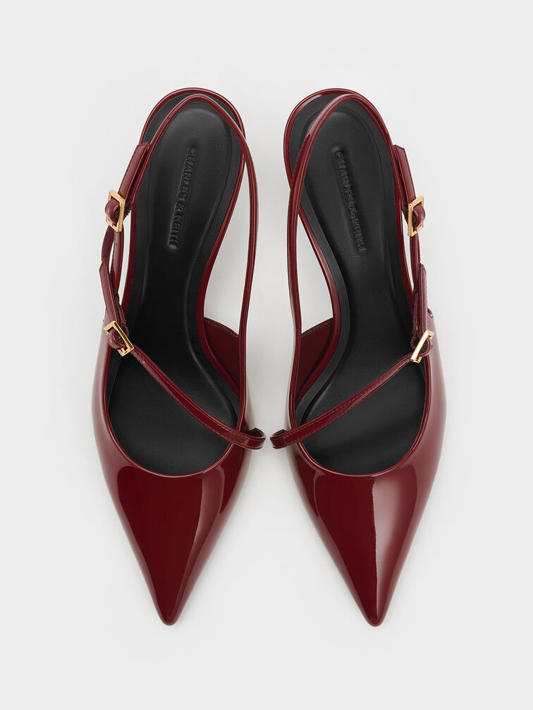 حذاء بامبس وين سلينجباك بكعب منحوت وإبزيم لامع, أحمر, hi-res