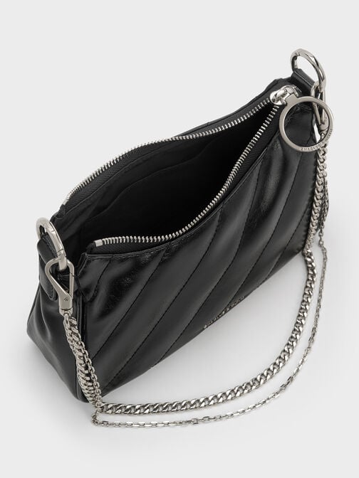 Philomena Crinkle-Effect Chain-Strap Crossbody Bag, Noir, hi-res