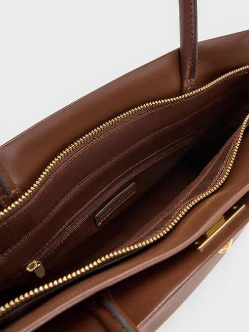 Lennie Top Handle Satchel Bag, Dark Brown, hi-res