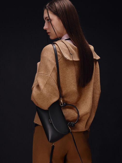 حقيبة ظهر بحمالة يد مزينة بعقدة, أسود, hi-res