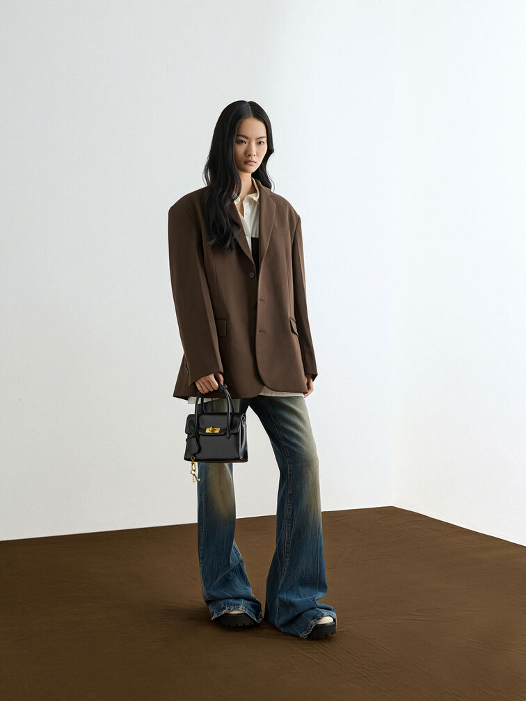 حقيبة توت "كيري" ميني بقفل دوار, أسود, hi-res